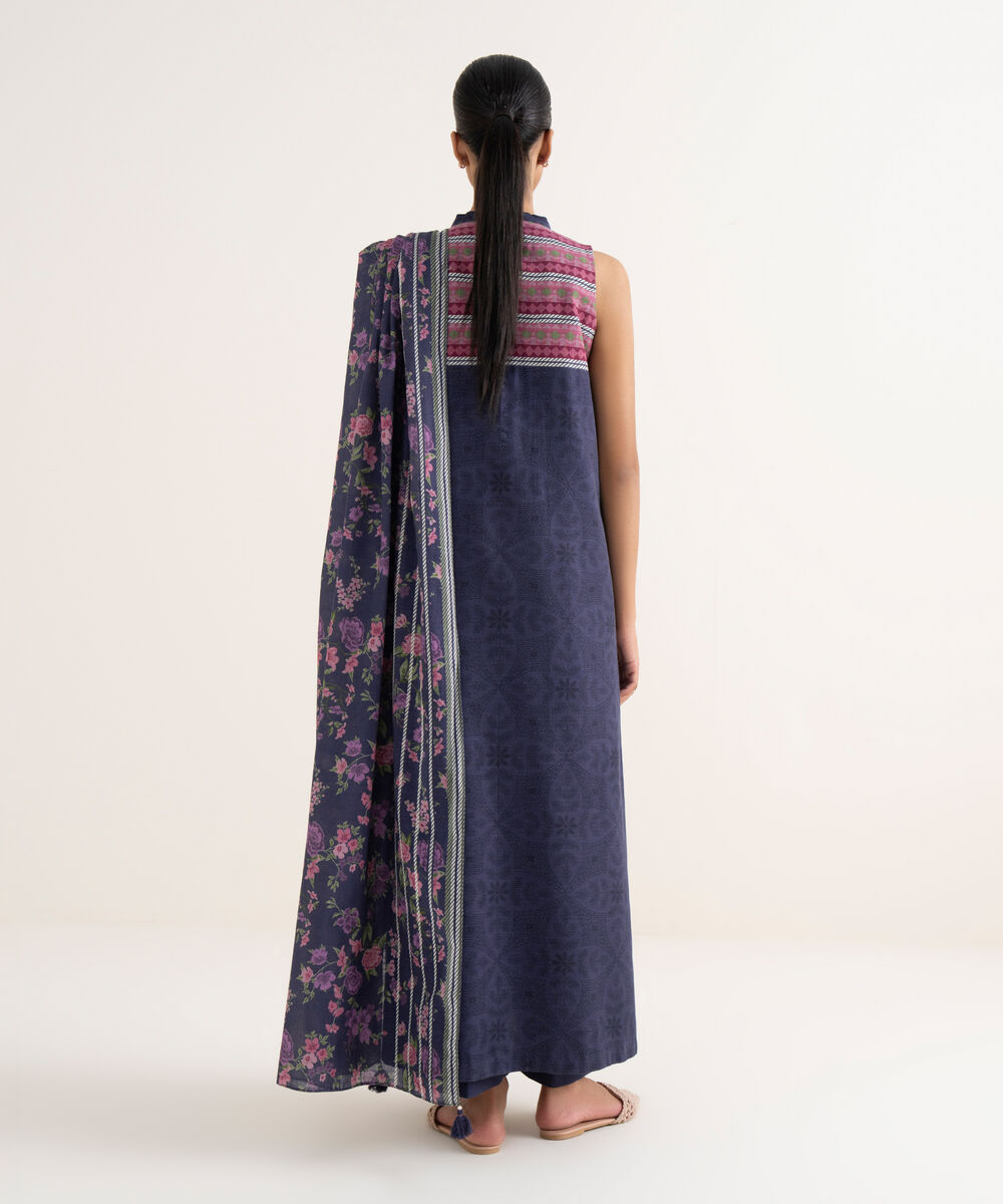 Women's Unstitched Lawn Printed Blue Three Piece Suit