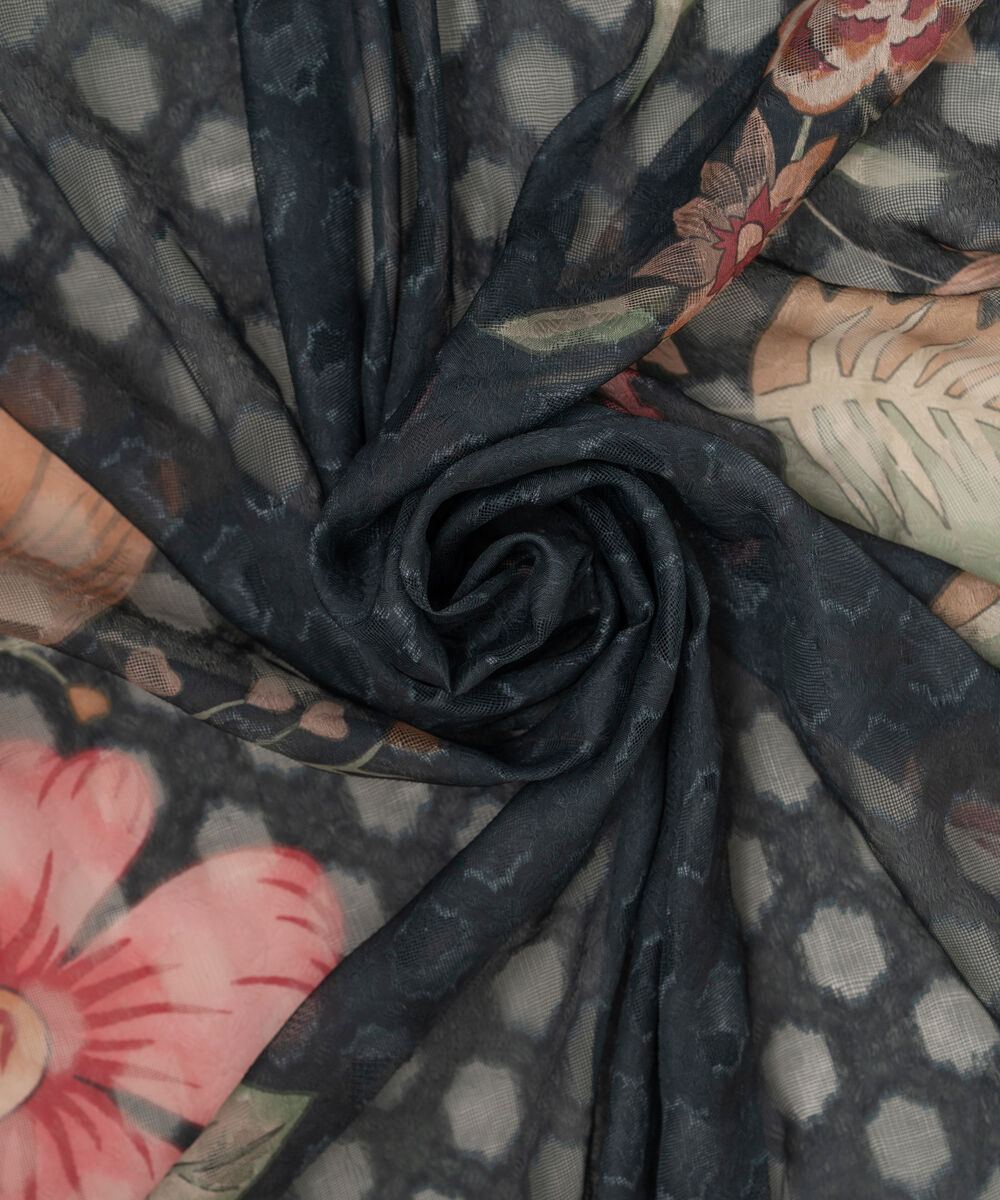 Brochea Jacquard Printed Black Dupatta