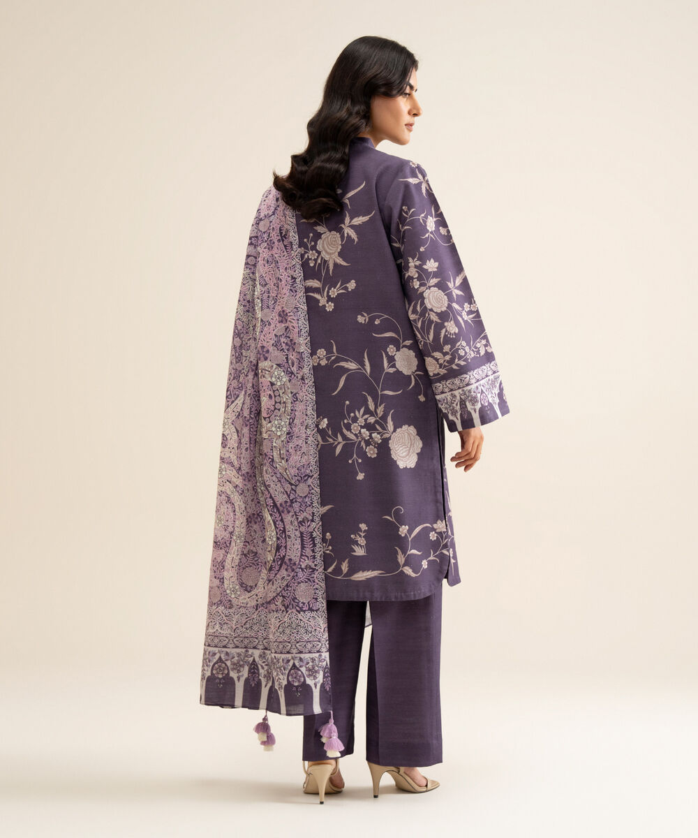 Women's Unstitched Lawn Printed Lilac 3 Piece Suit