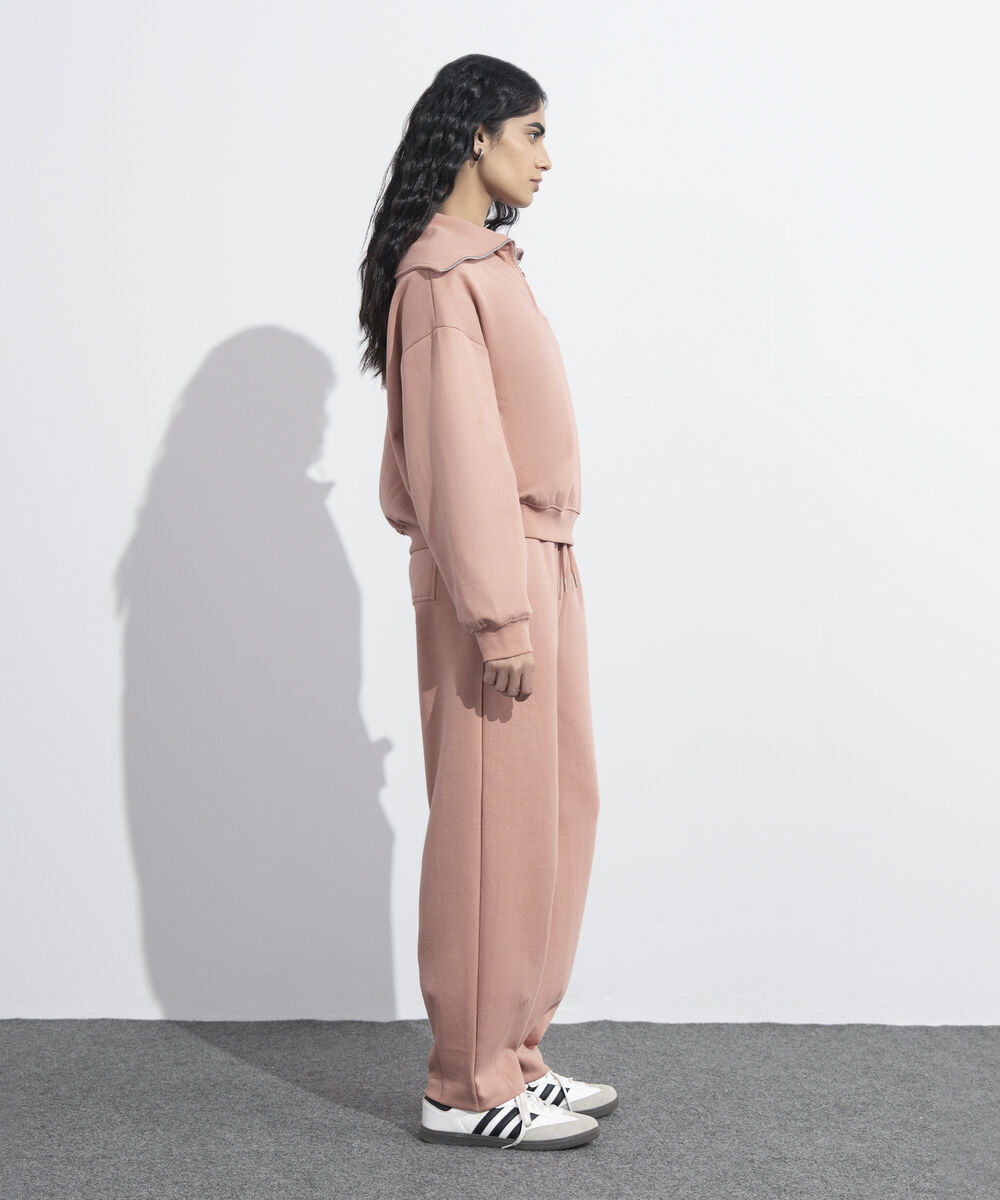 Women's Western Wear Pink Ribbed Neck Sweatshirt