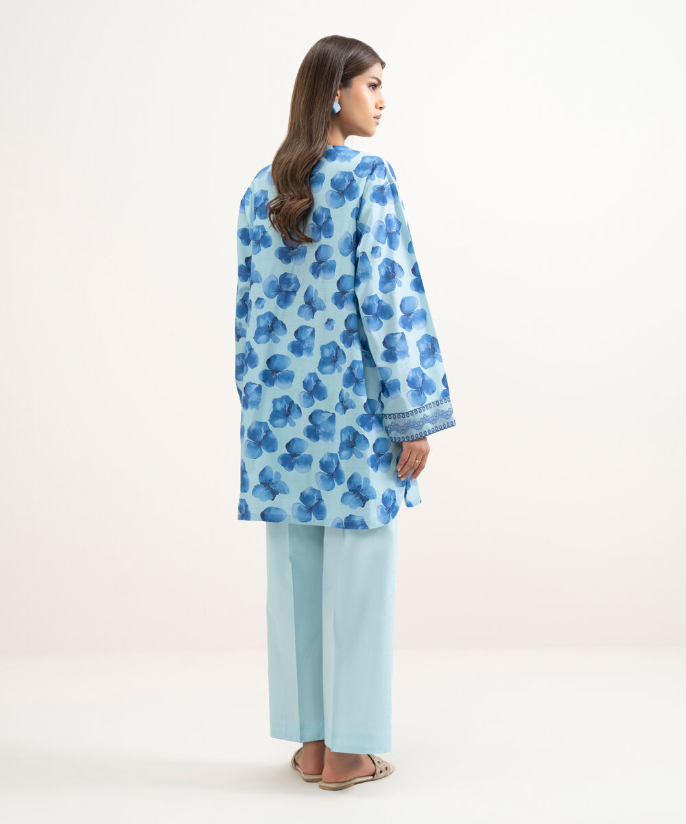 Women's RTW Cambric Embroidered Blue Straight Shirt