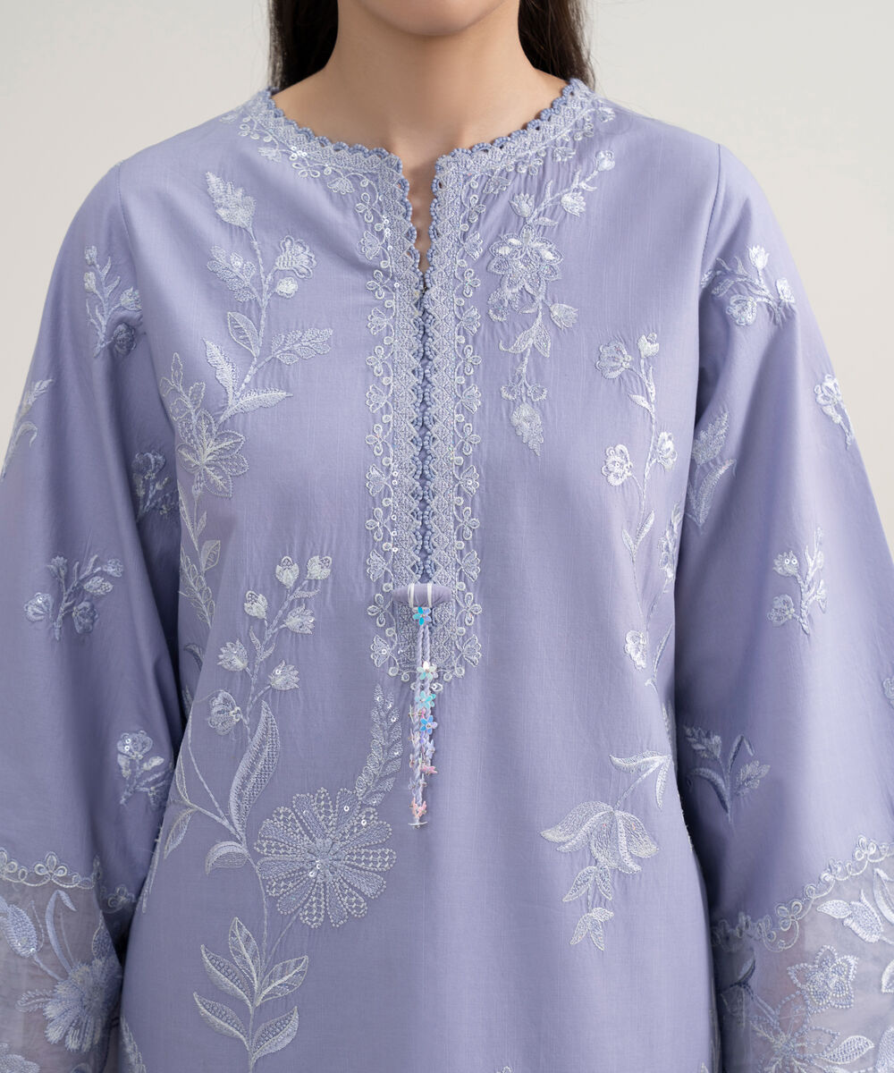 Women's Unstitched Textured Lawn Embroidered Purple 3 Piece Suit