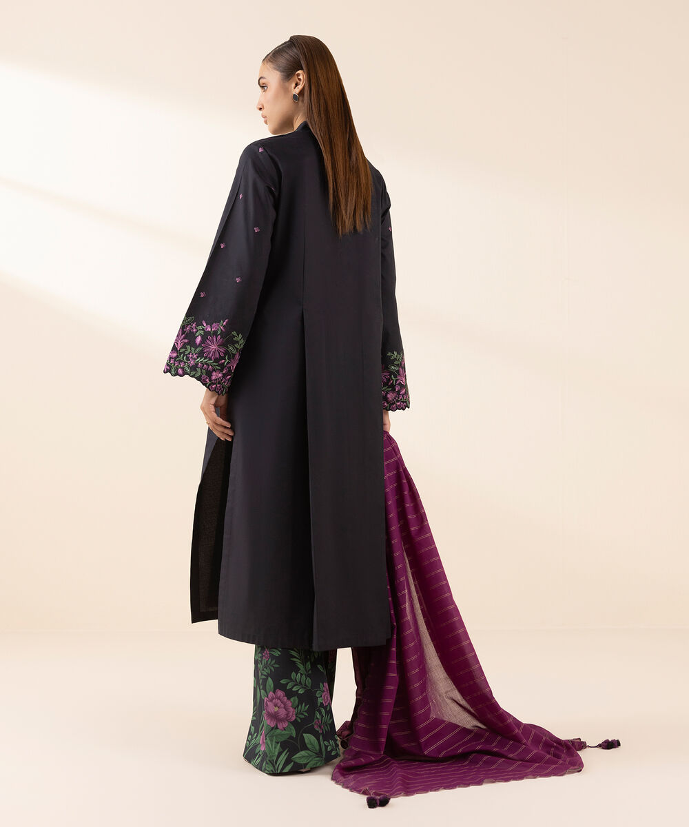 Women's Unstitched Lawn Embroidered Black 3 Piece Suit