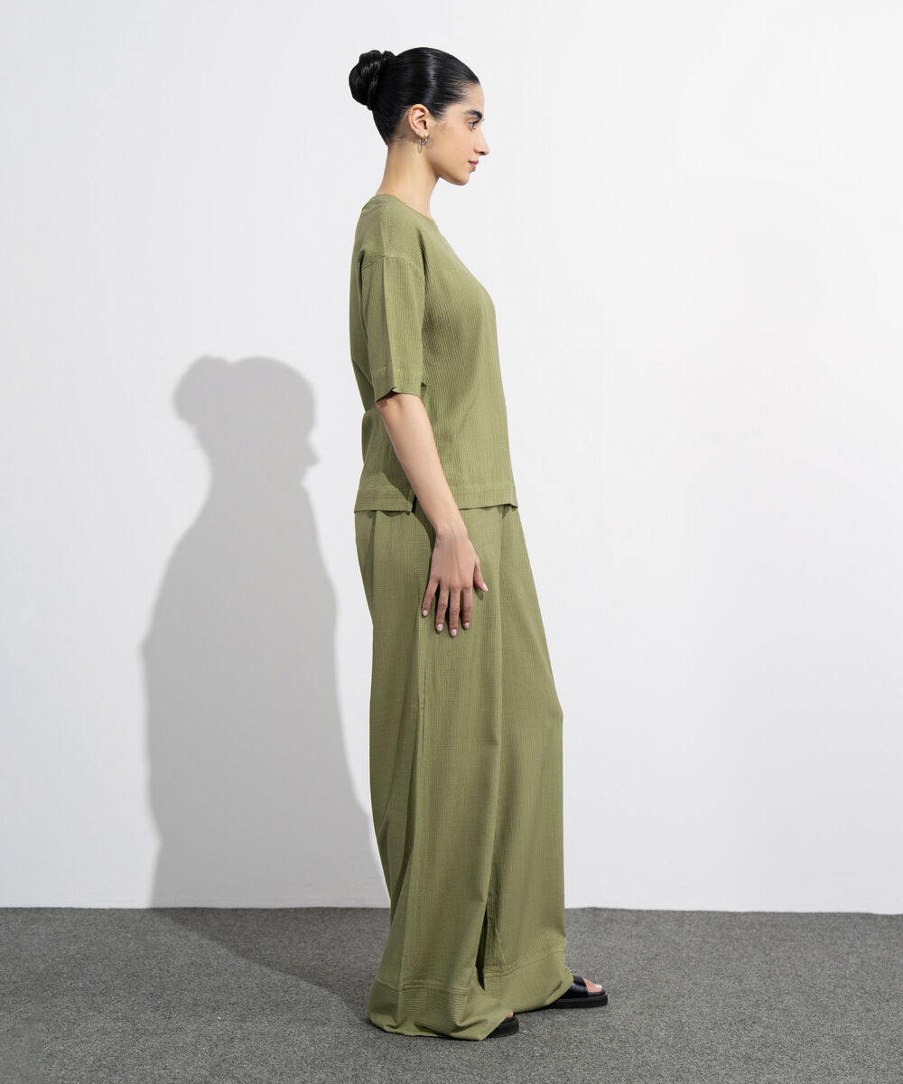 Women's Western Wear Green Seesucker Short Sleeve Top