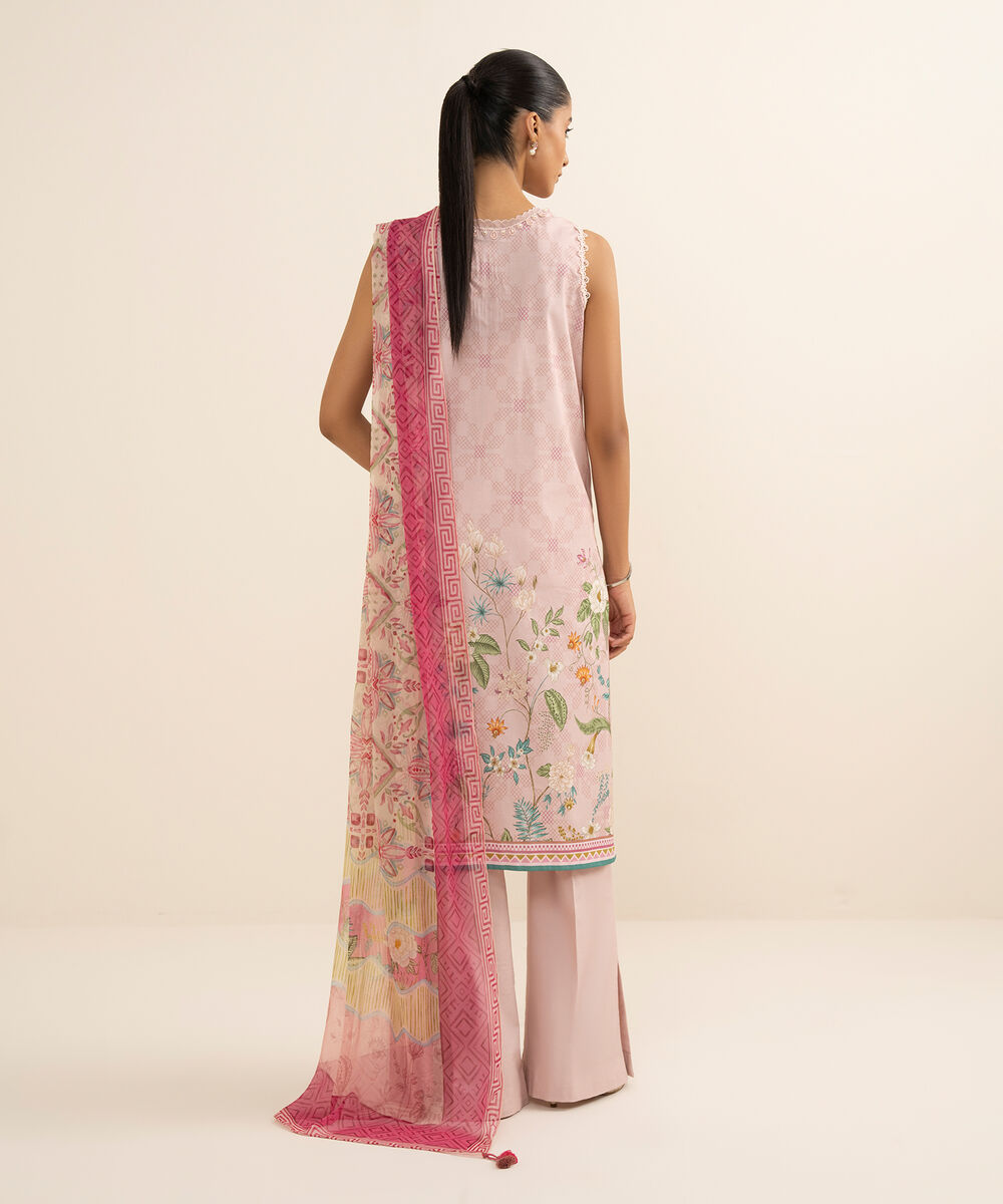Women's Unstitched Lawn Printed Pink 3 Piece Suit