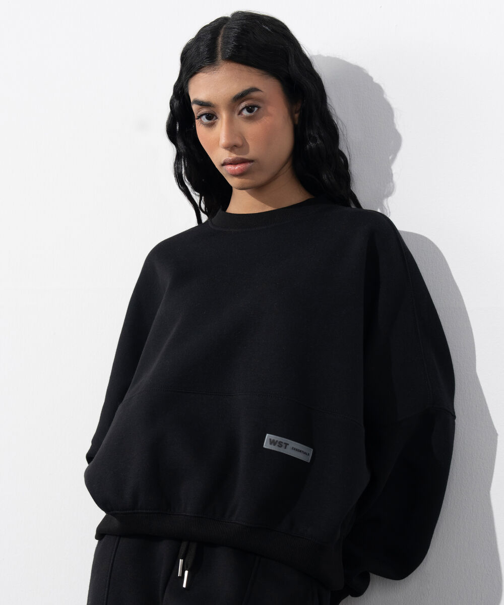 Women's Western Wear Black Oversized Fleece Sweatshirt