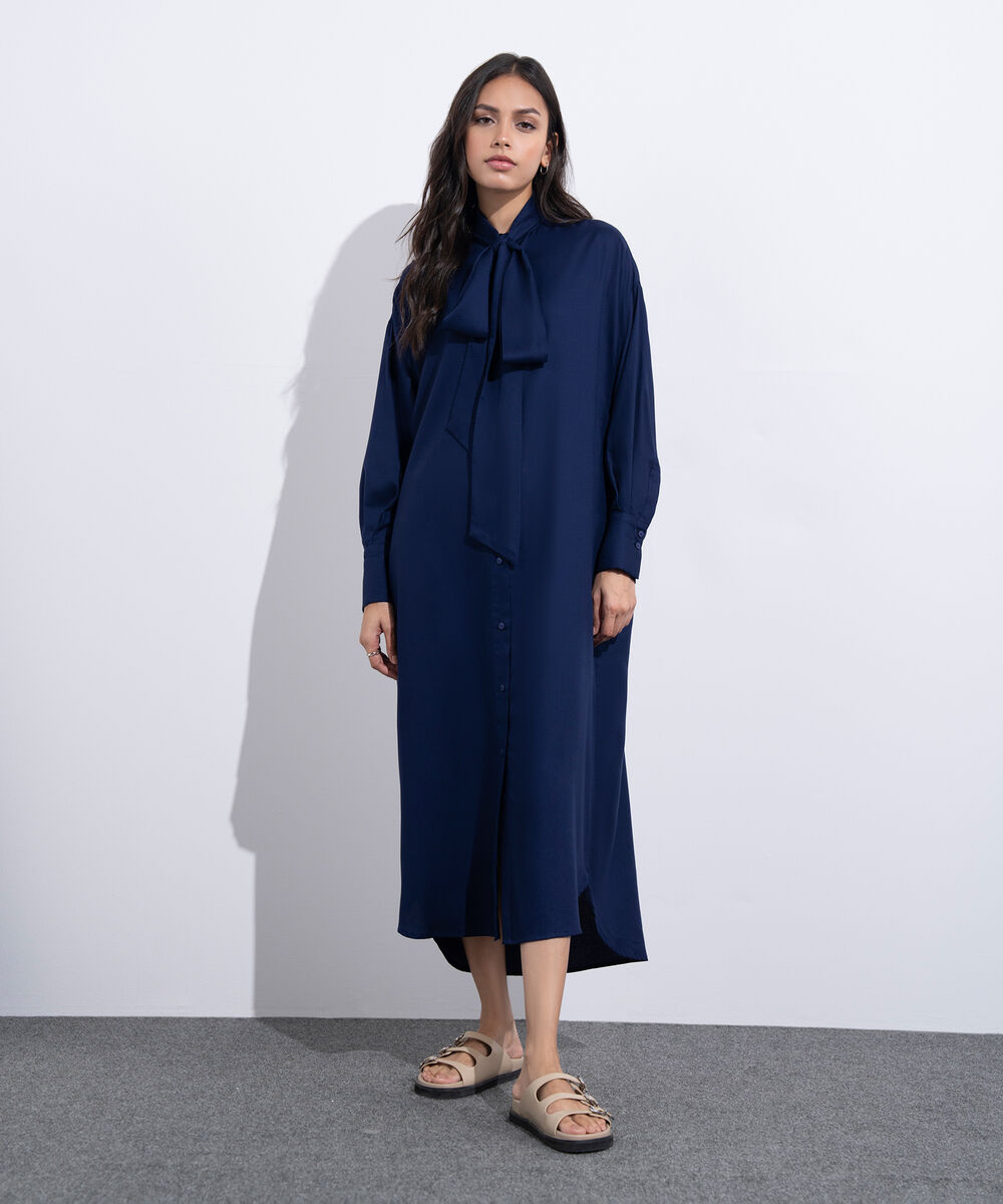 Women's Western Wear Blue  Dress With Knot Detail