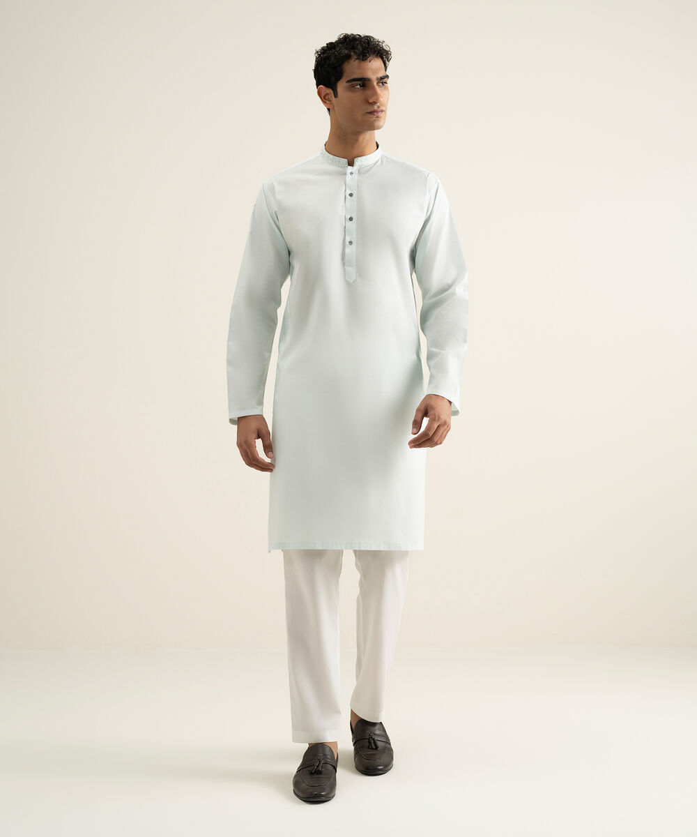 Men's light aqua 100% Cotton Kurta