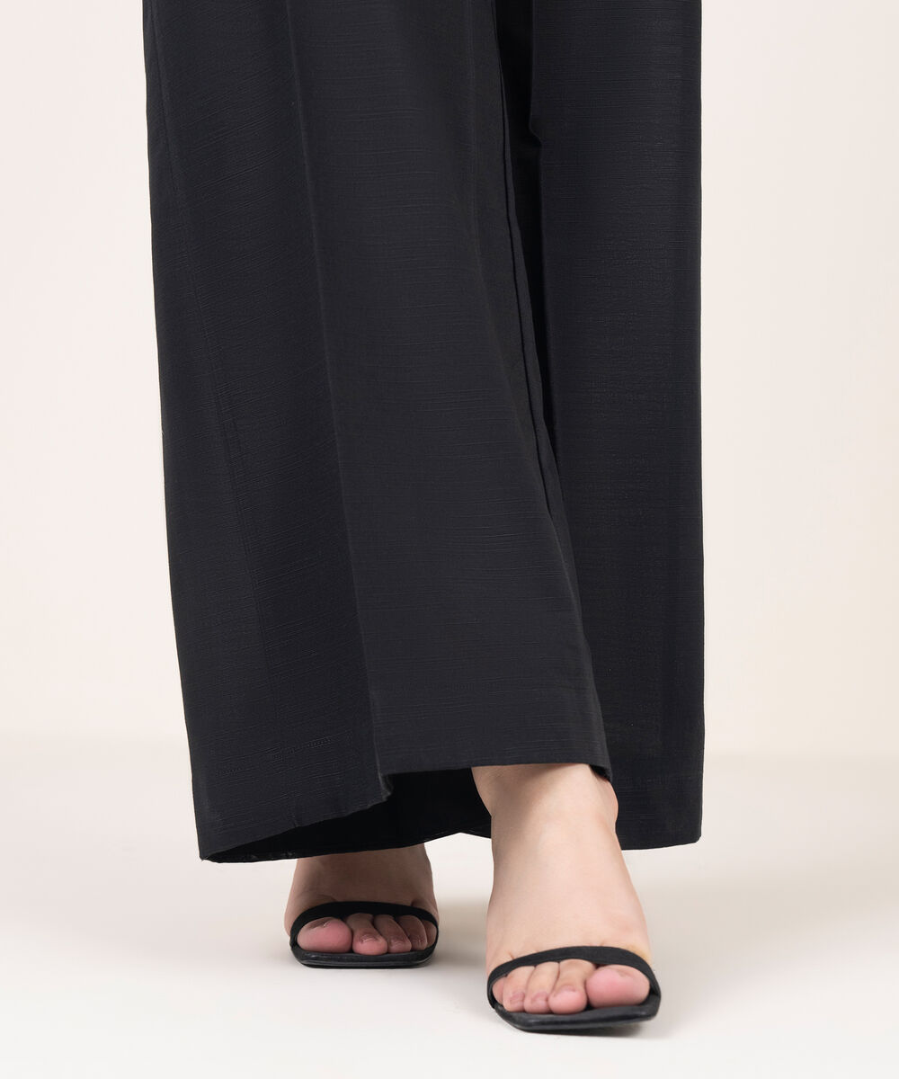 Women's RTW Cotton Solid Black Flared Pants