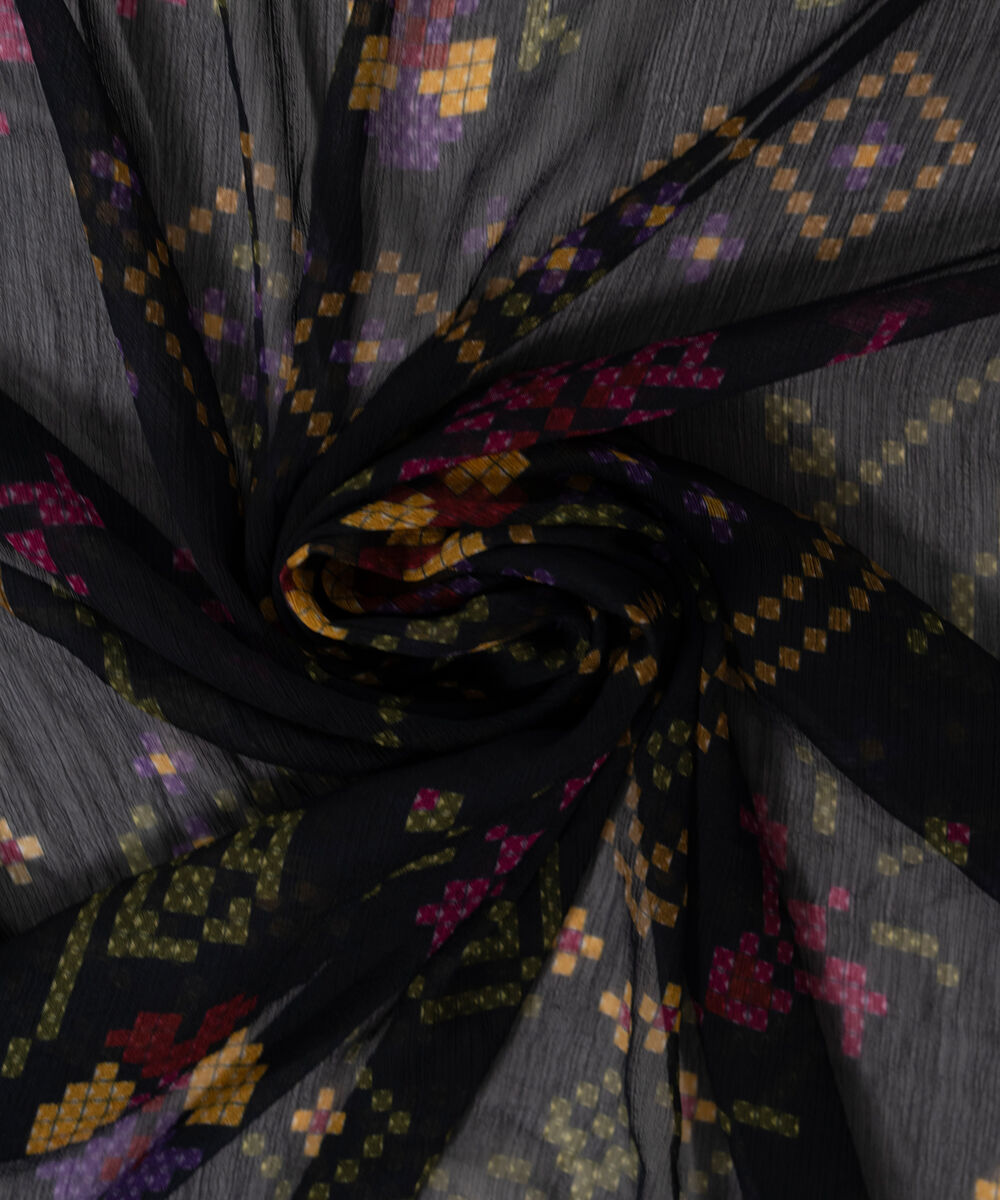 Blended Chiffon Printed Black Dupatta