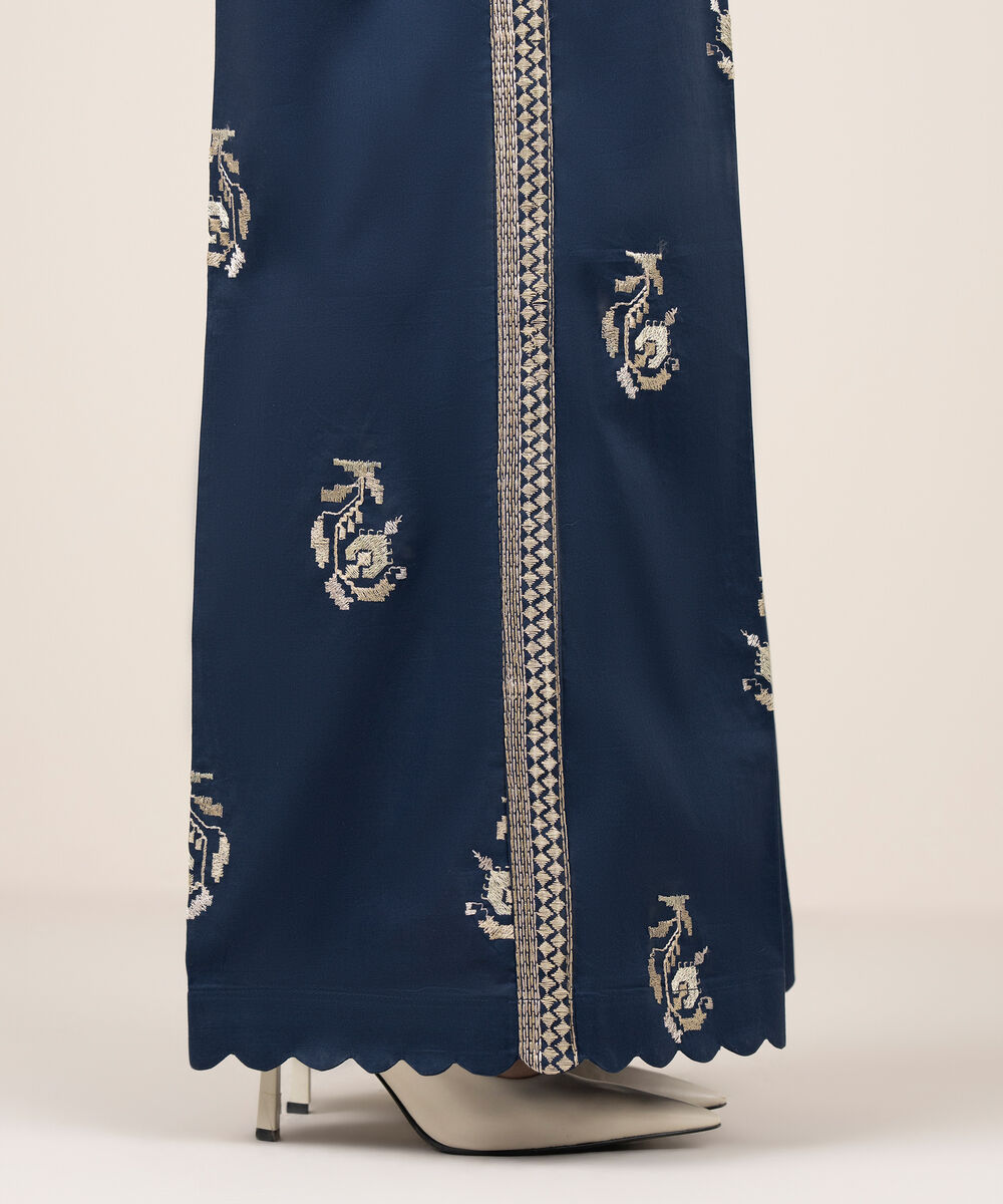 Women's RTW Cotton Embroidered Blue Flared Pants