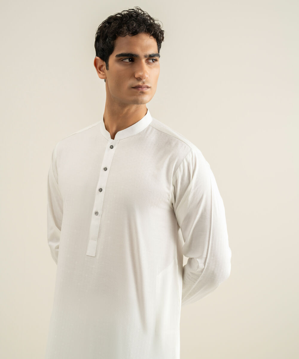 Men's ash white Cotton Jacquard Kurta