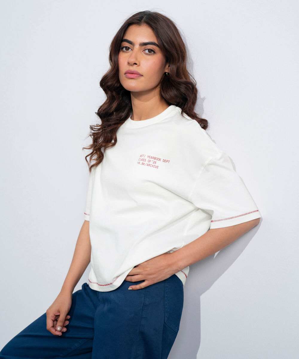 Women's Western White Graphic T-Shirt In Mercerized Cotton Jersey