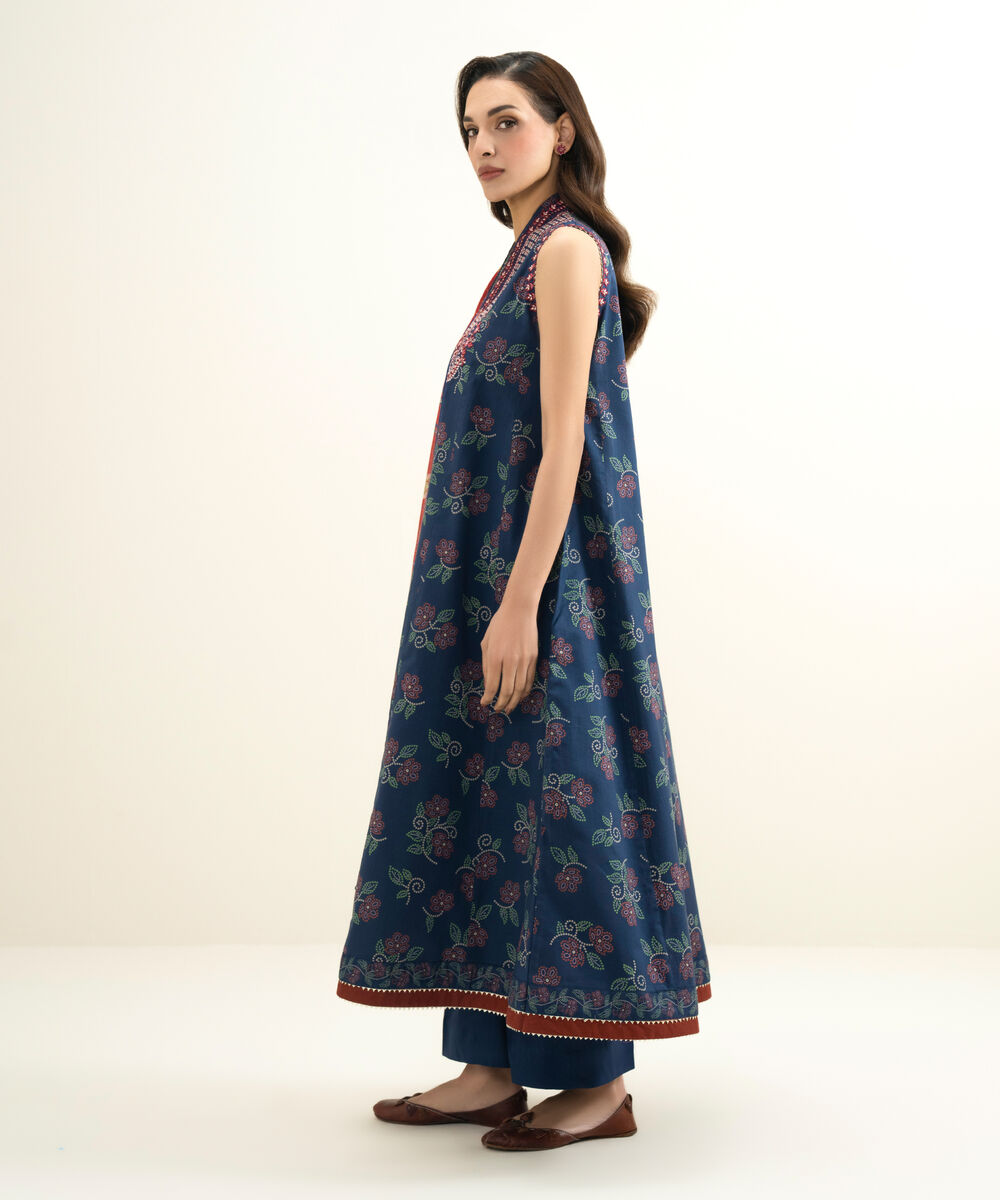 Women's Unstitched Lawn Embroidered Blue 3 Piece Suit