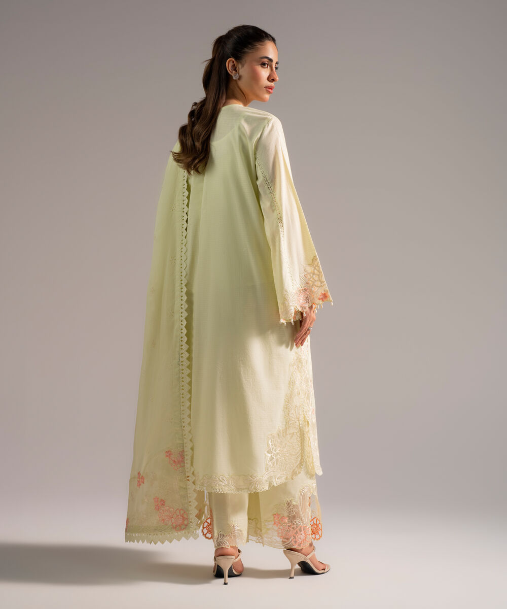 Women's RTW Dobby Embroidered Light Green 3 Piece Suit