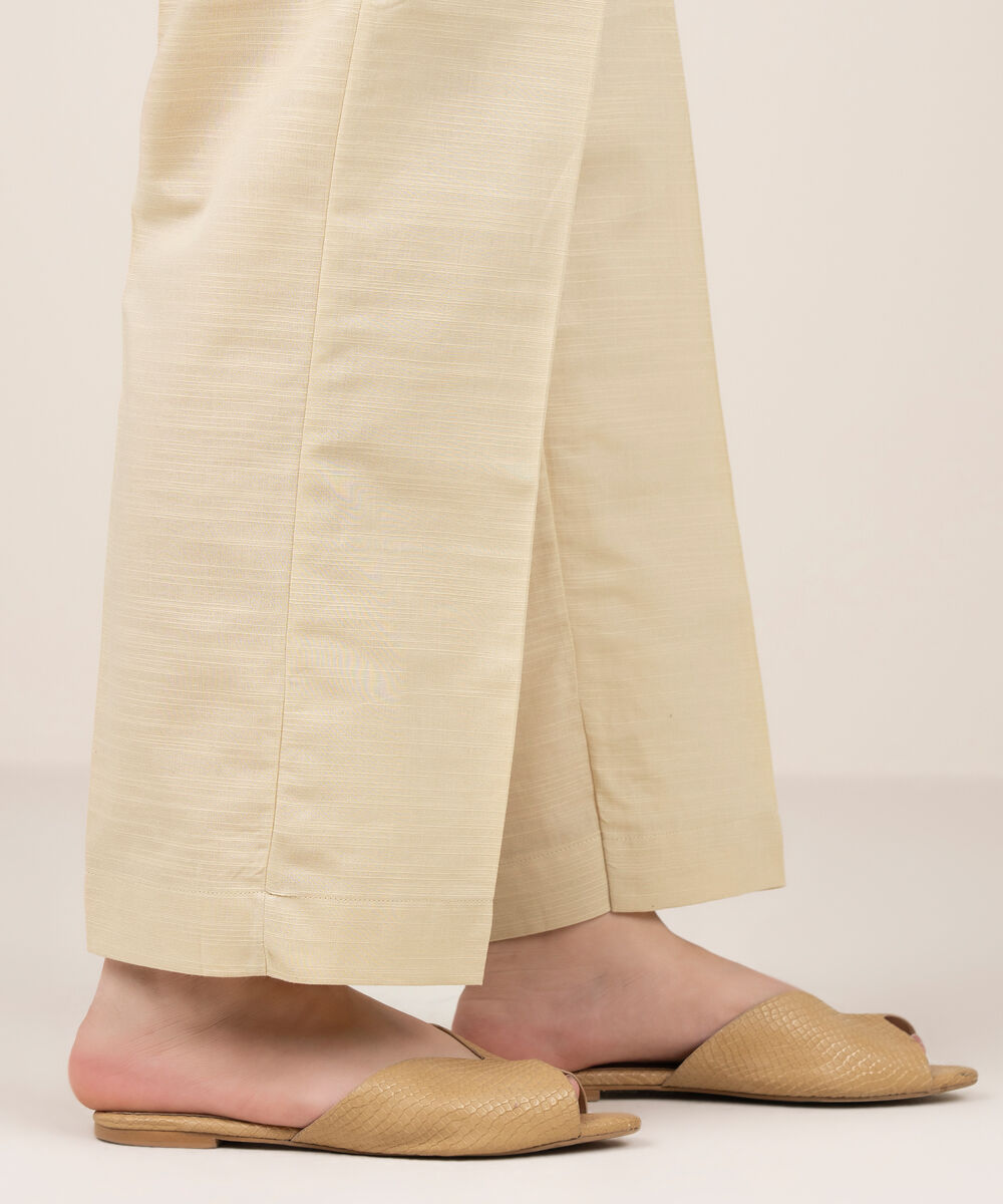 Women's RTW Khaddar Solid Beige Straight Pants