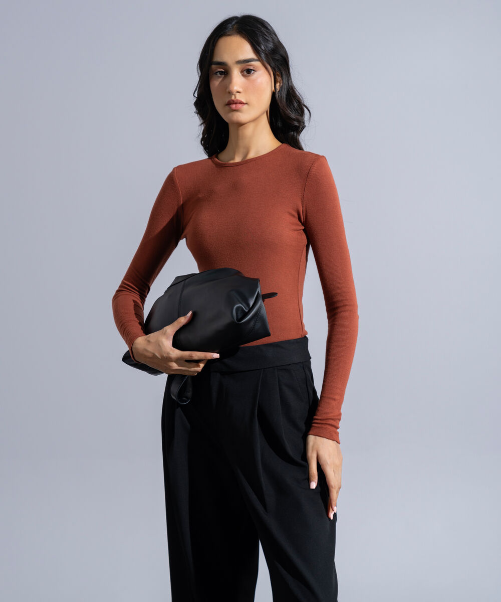 Women's Western Wear Rust Round Neck Knit Top