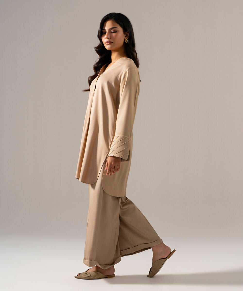 Women's RTW Bedford Solid Beige 2 Piece Suit