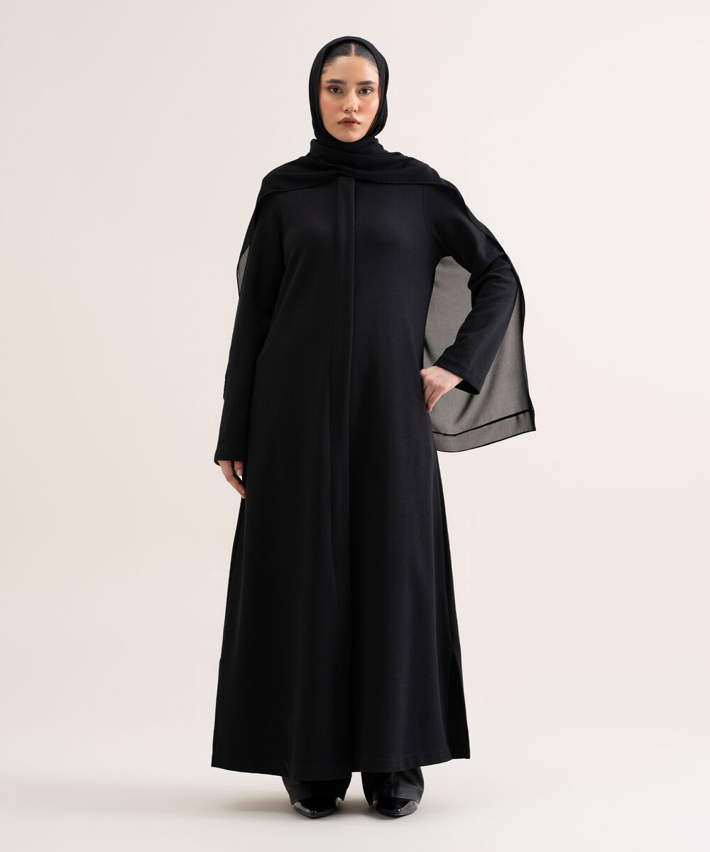 Women's Black Knit Abaya Set
