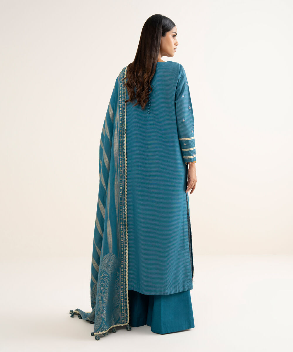 Women's Unstitched Embroidered Zari Khaddar Blue 3 Piece Suit