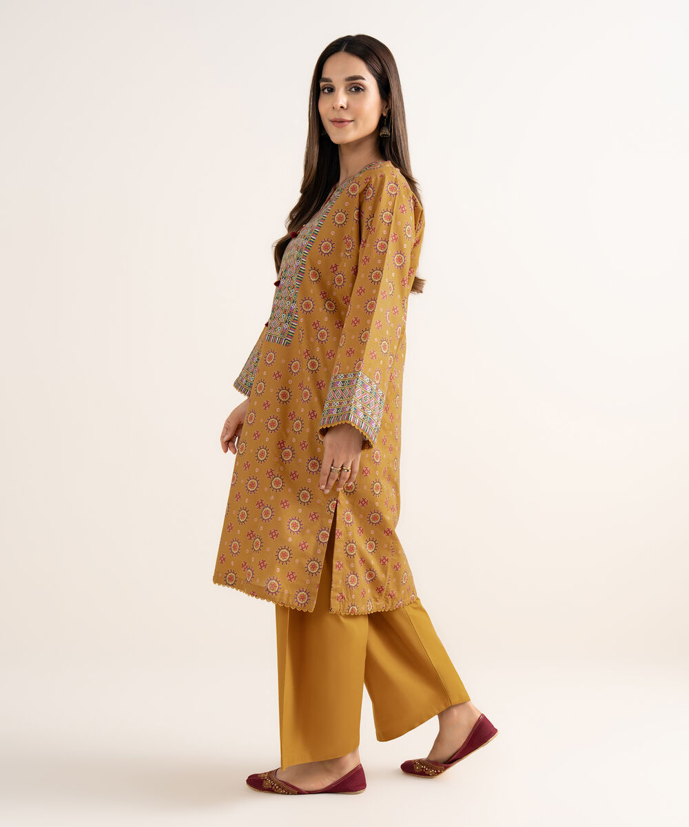 Women's RTW Cambric Brown Printed A-Line Shirt