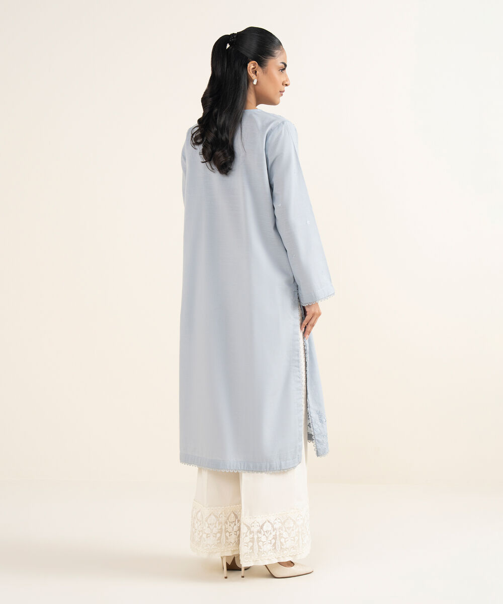 Women's RTW Light Khaddar Embroidered A-Line Ice Blue Shirt
