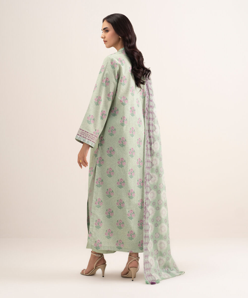 Women's Unstitched Lawn Printed Green 3 Piece Suit