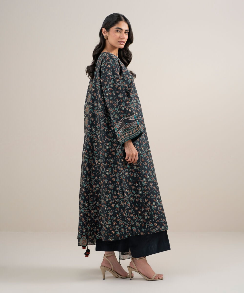 Women's Unstitched Lawn Embroidered Black 3 Piece Suit