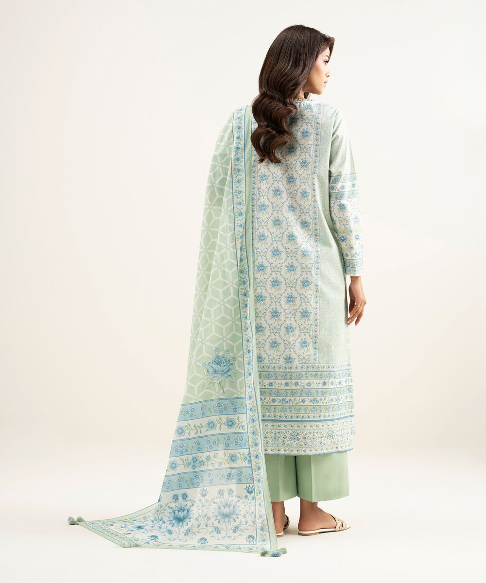 Women's Unstitched Lawn Printed Green 3 Piece Suit