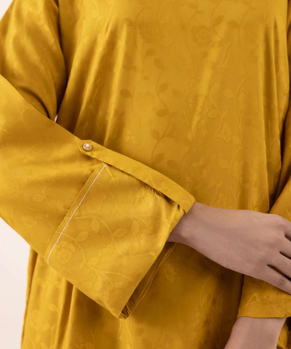 Women's RTW  Arabic Self Jacquard Leno  Yellow Dyed Aline Shirt