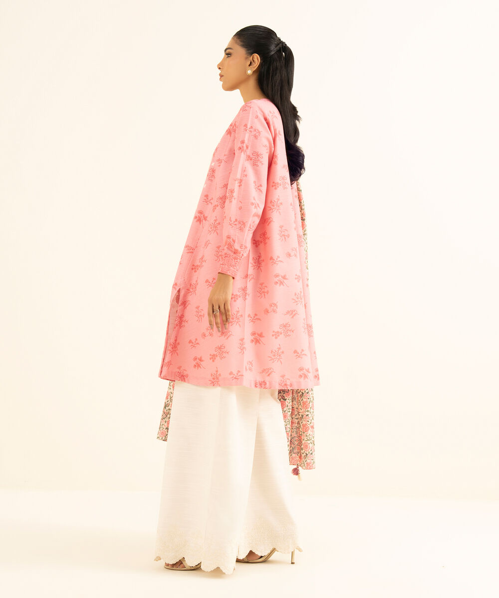 Women's Unstitched Khaddar Embroidered Pink  2 Piece Suit