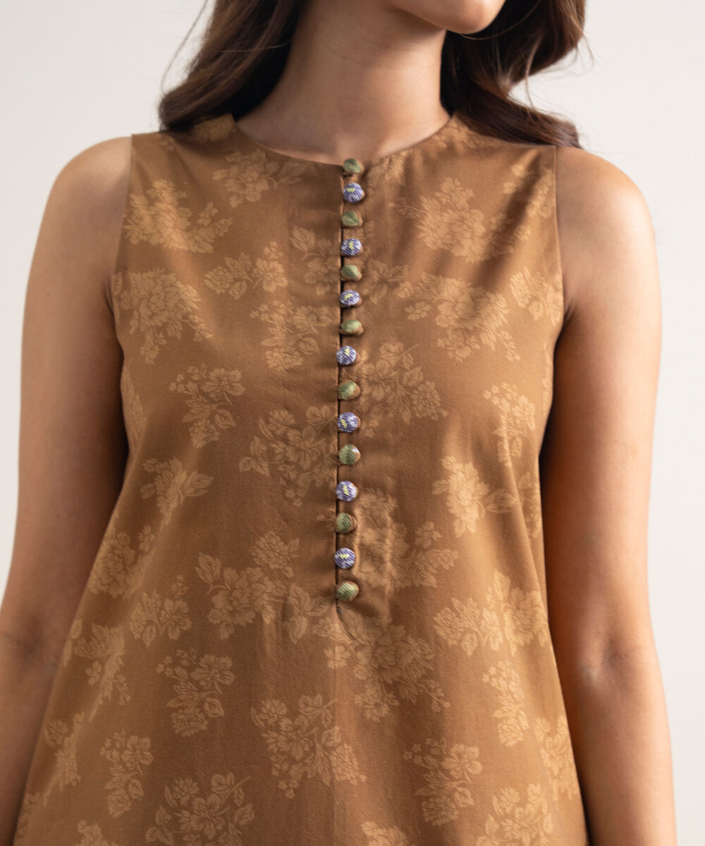 Women's Unstitched Cotton Embroidered Brown