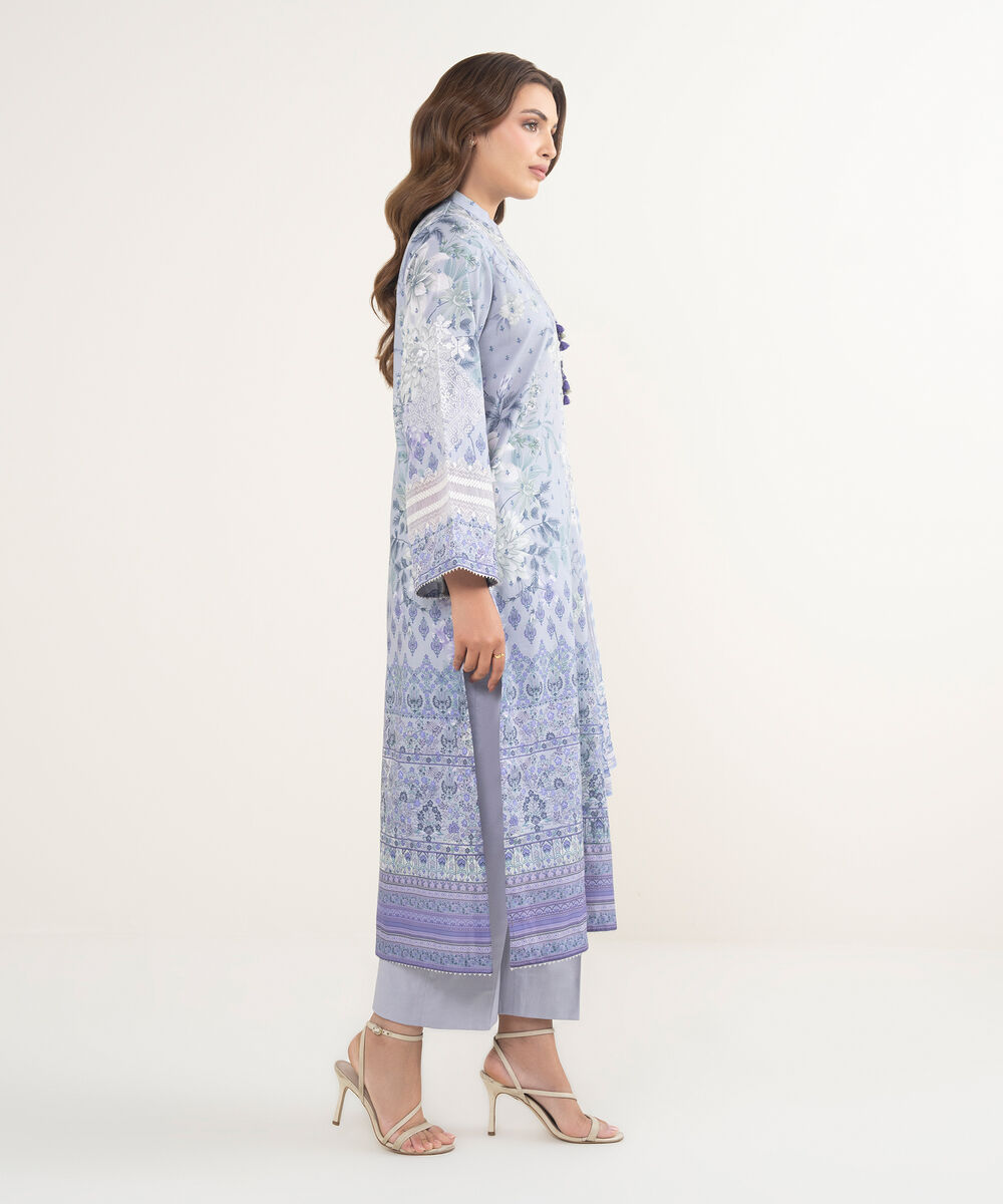 Women's Unstitched Lawn Embroidered Purple 3 Piece Suit