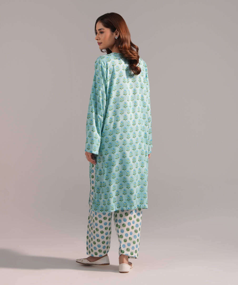 Women's RTW Arabic Lawn Printed Blue Straight Shirt