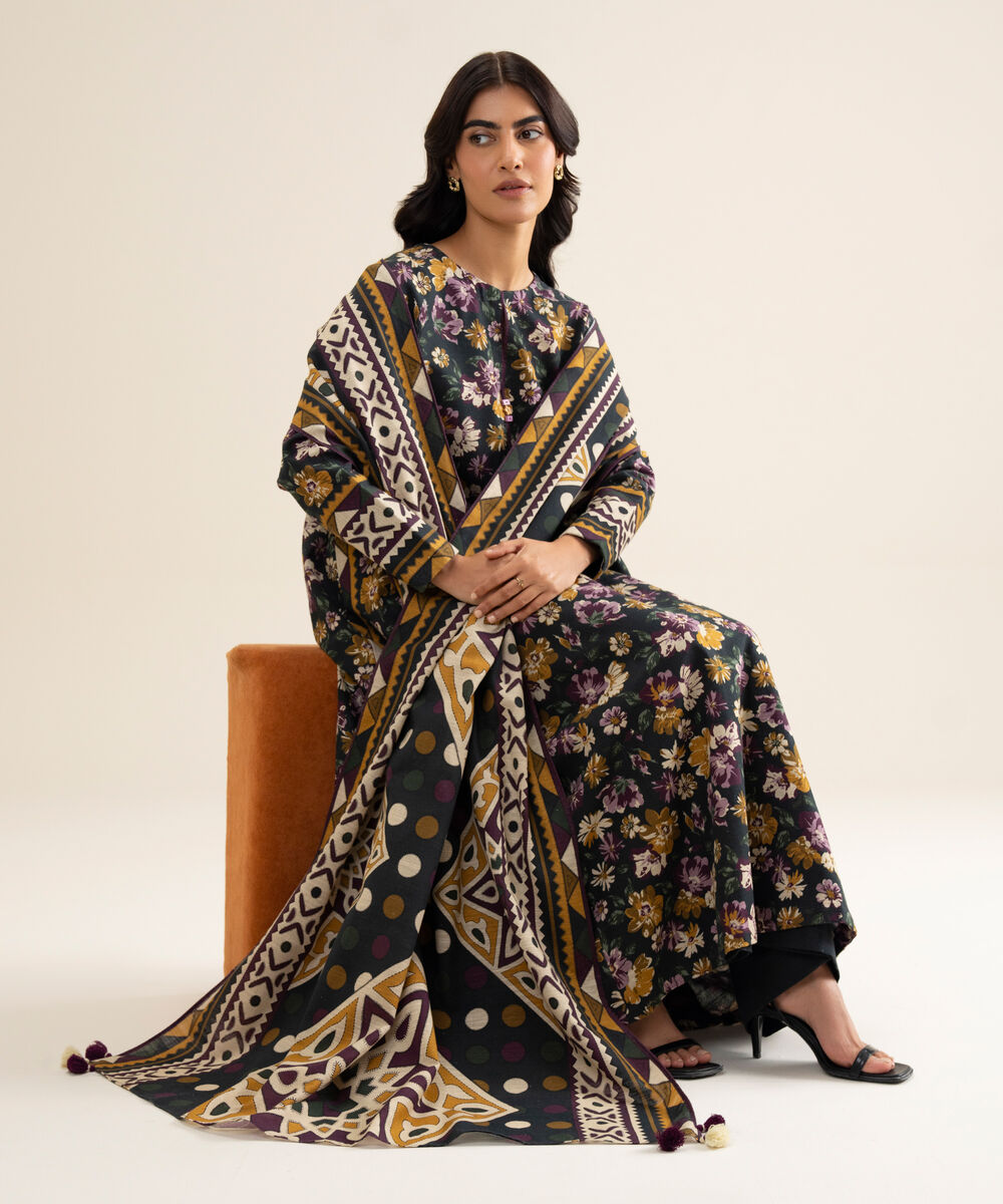 Women's Unstitched Lawn Printed Black 3 Piece Suit