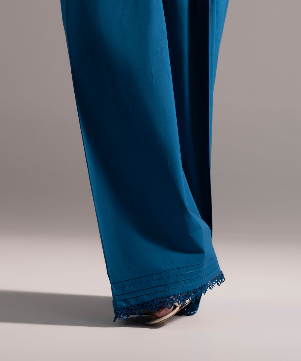 Women's RTW Poplin Solid Dark Blue Farshi Shalwar