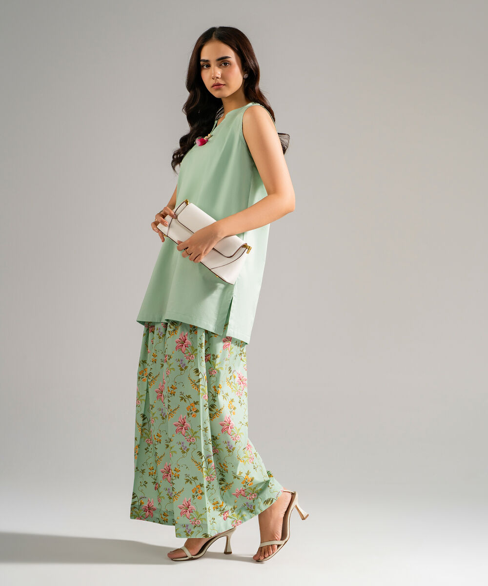 Women's RTW Cambric Solid Mint Green Straight Shirt