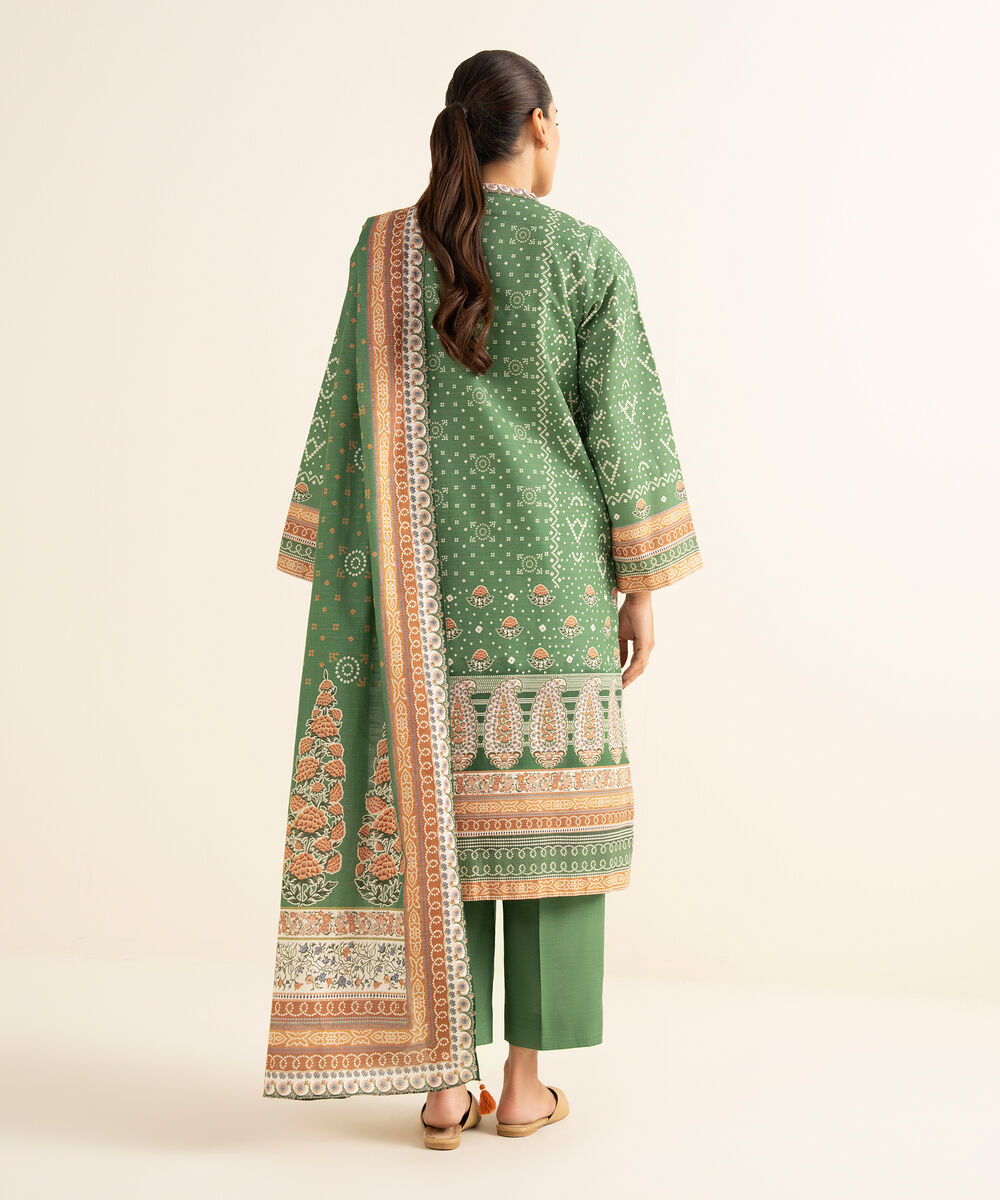 Women's Unstitched Khaddar Printed Green 3 Piece Suit
