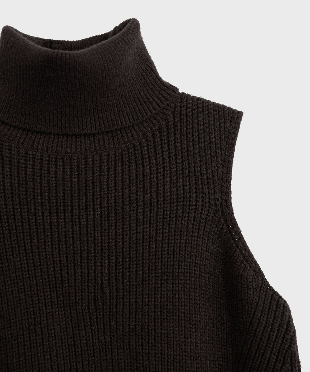 Women's Western Wear Dark Brown Turtle Neck Ribbed Sweater