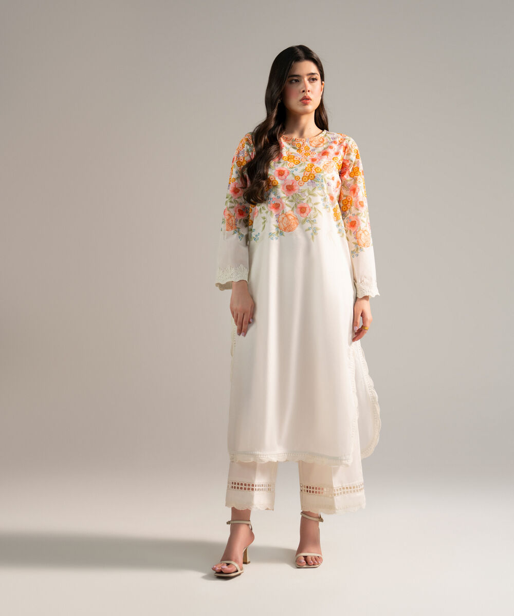 Women's RTW Lawn Printed White 2 Piece Suit