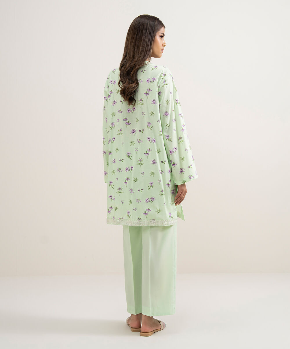 Women's RTW Cotton Viscose Embroidered Green Straight Shirt