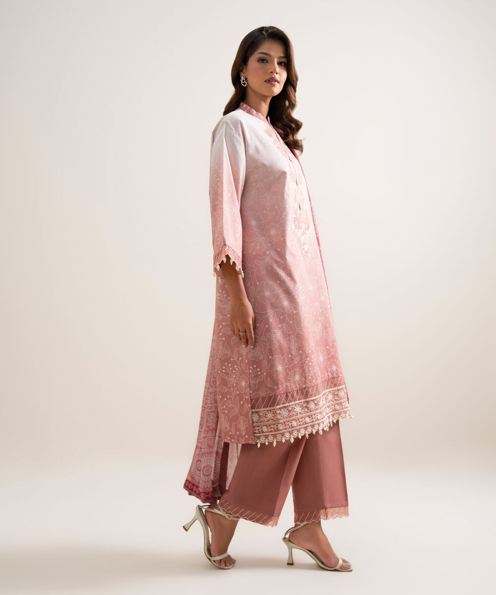 Women's Unstitched Lawn Embroidered Pink 3 Piece Suit