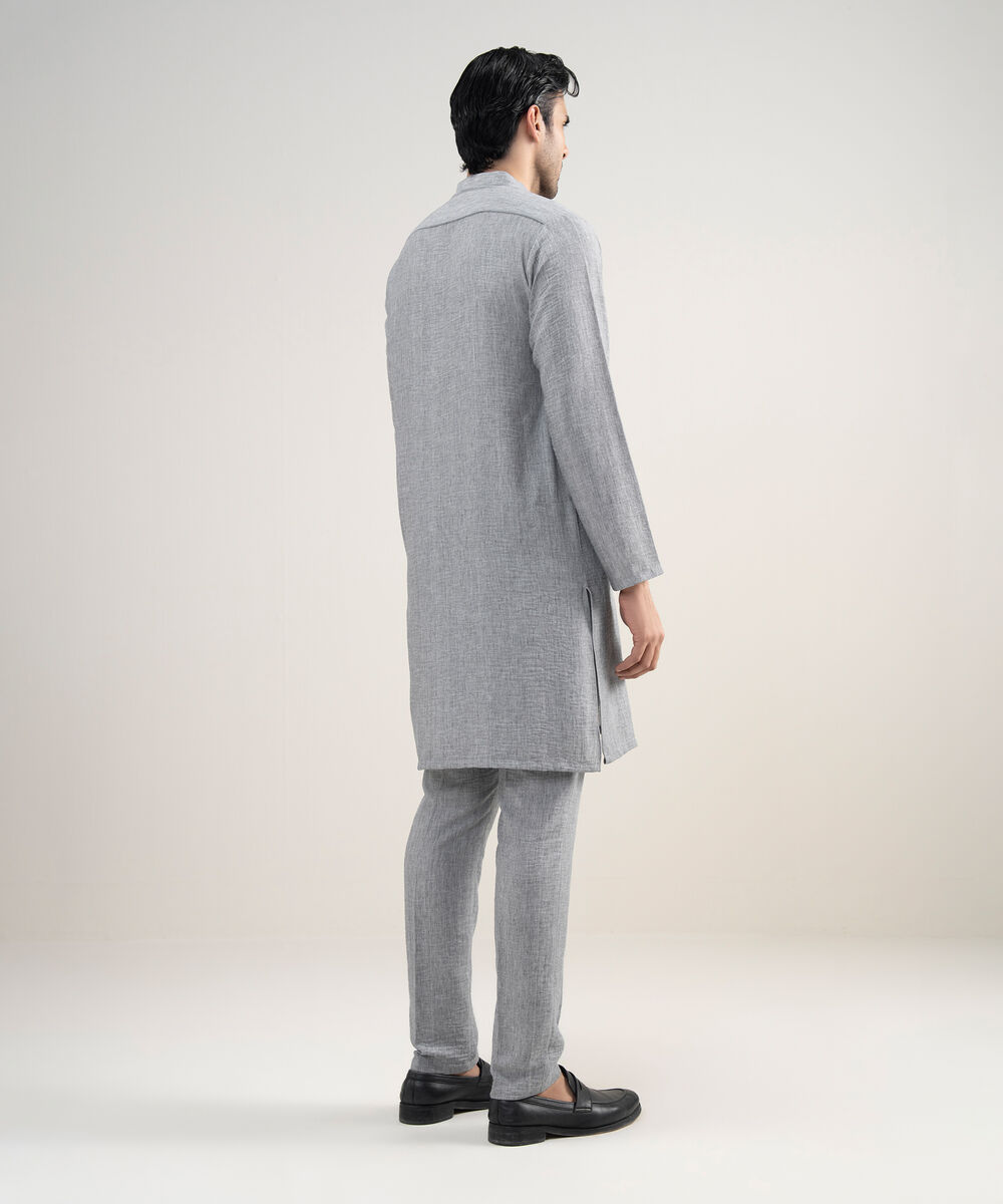 Men's Stitched Blended Linen Grey Suit
