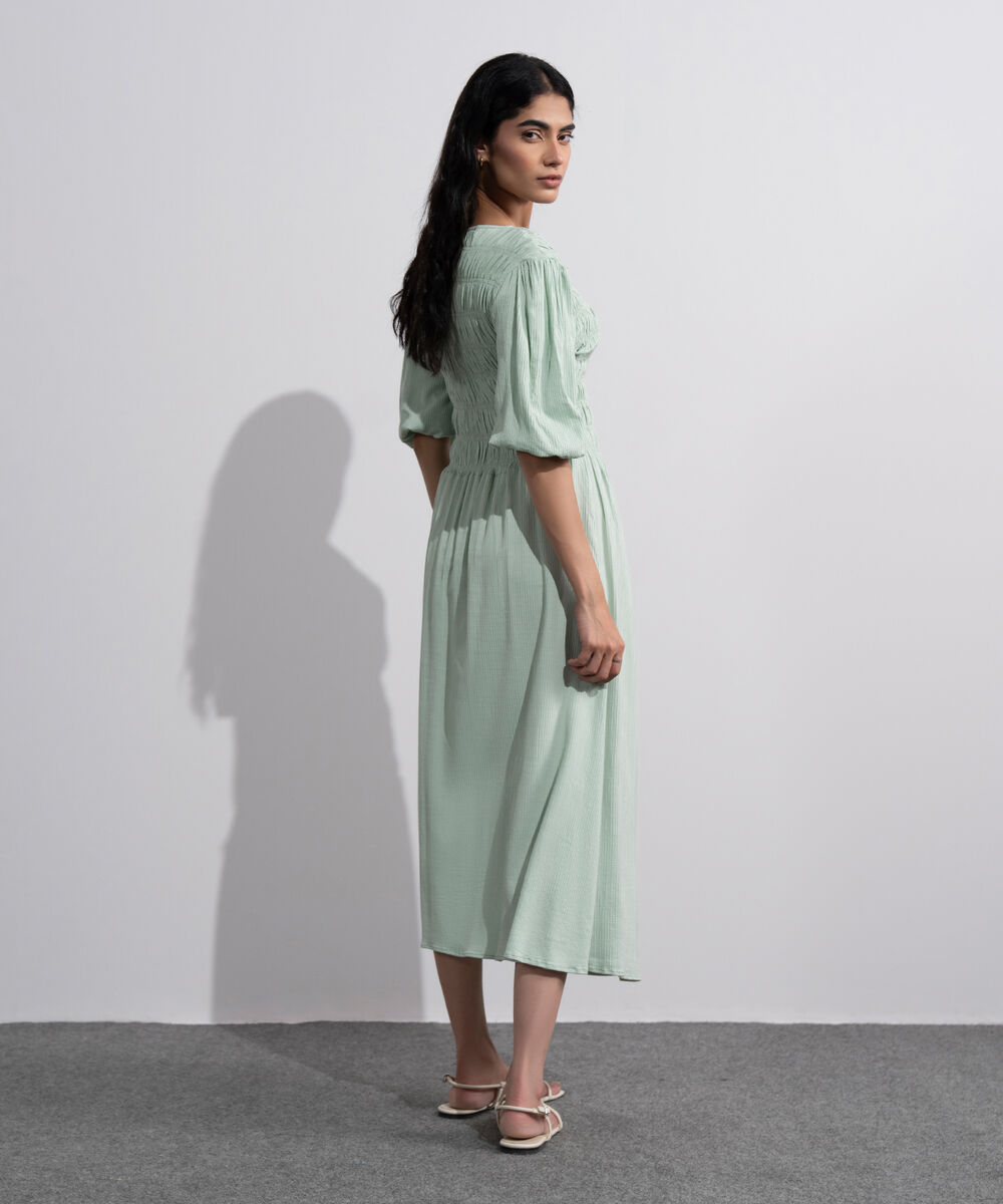 Women's Mint Green  Smocked Seersucker Dress