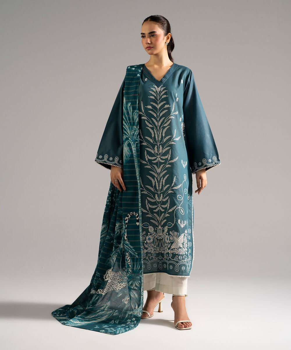 Zari Cotton Printed Green Dupatta