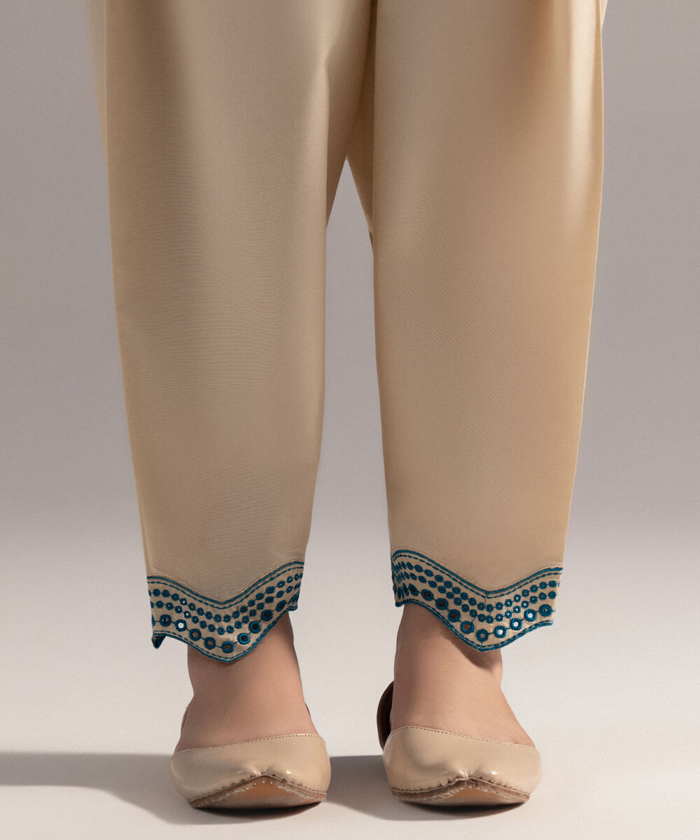 Women's RTW Cambric Embroidered Beige Shalwar