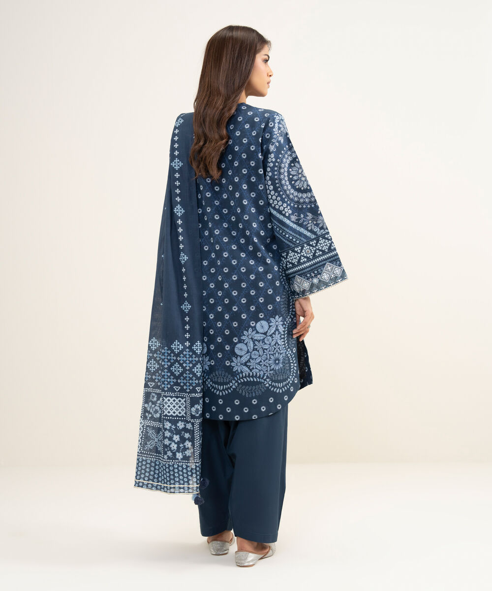 Women's Unstitched Lawn Embroidered Blue 3 Piece Suit