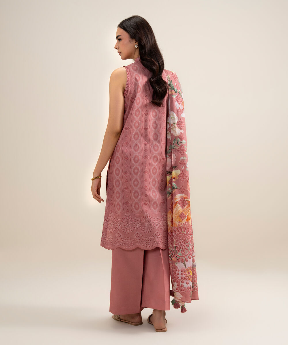 Women's Unstitched Lawn Printed Peach 3 Piece Suit