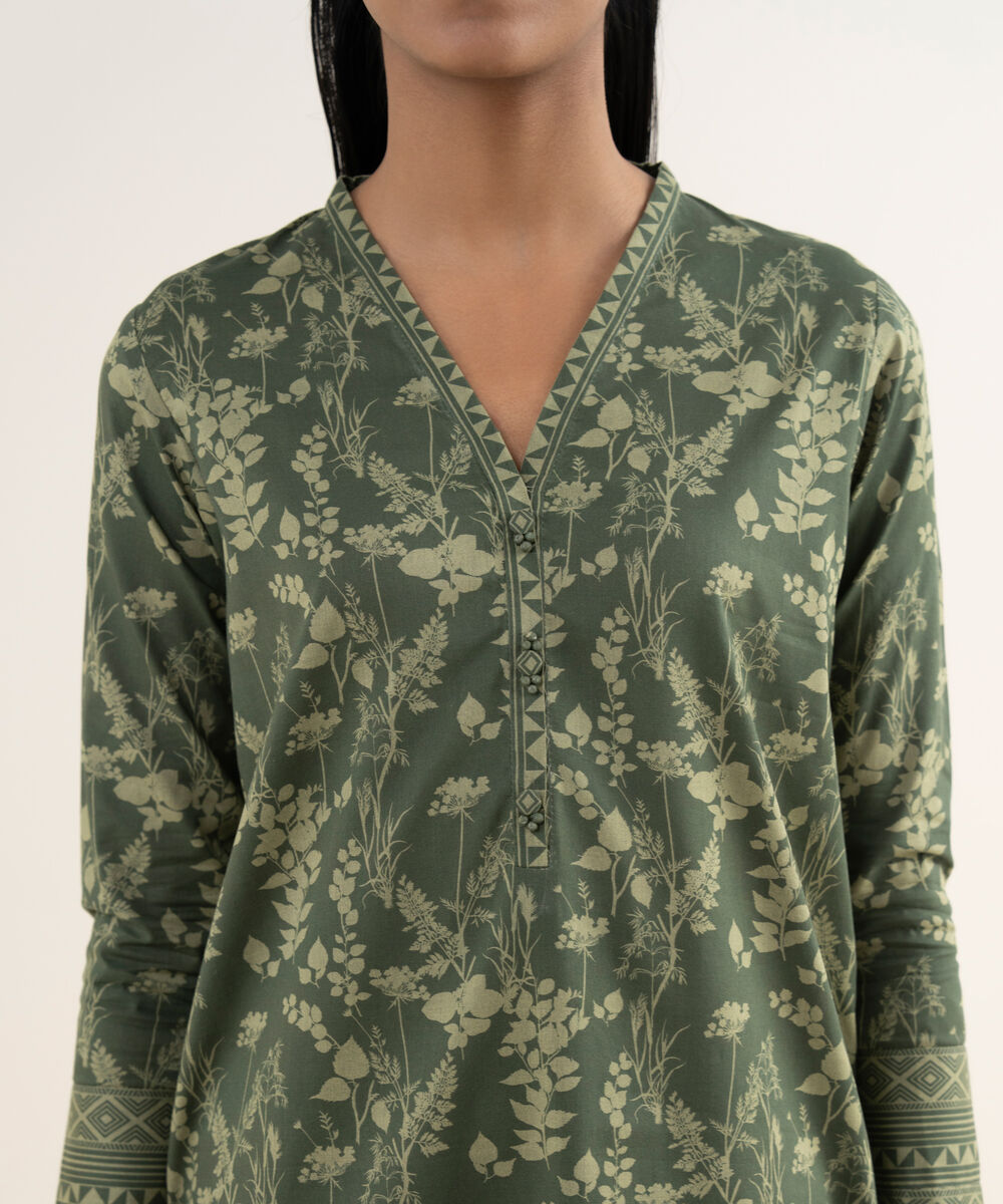 Women's Unstitched Lawn Printed Green 2 Piece Suit