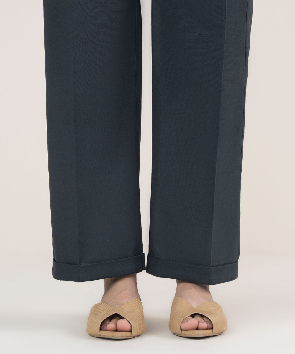 Women's Unstitched Cotton Printed Black Trousers Fabric